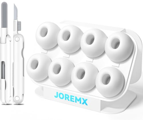 Joremx 4 Pairs Replacement Ear Tips for AirPods Pro 2 with Noise Reduction Hole, Anti-Slip Soft Silicone Earbuds for Air Pods Pro 1st/2nd with Cleaning Set & Storage Box(L-White)