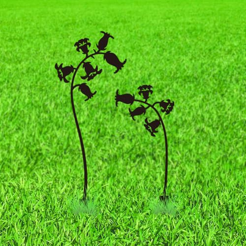 WADORN 2 Stück Dekorative Glockenblumen Gartenstecker Aus Metall, Schwarze Glockenblumen Silhouette Outdoor Statuen Rustikale Gartendekoration Geschenke Dekor Für Außenbereich Hinterhof Rasen