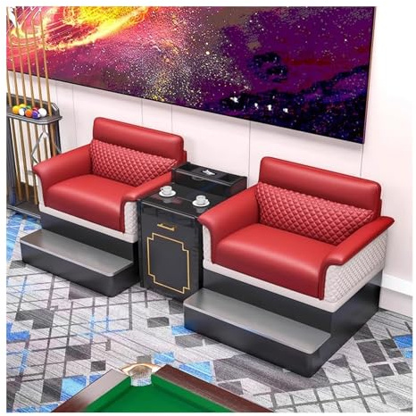 MPLFHSYOS Hochwertige Polstergarnitur, Bequeme Couch mit Metallfußstütze, Billardzimmer-Sessel, rote Ledersofas mit Couchtisch(C)