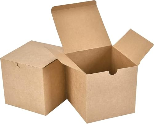 50PCS Brown Paper Gift Boxes, 10 x 10 x 10 cm Kraft Paper Boxes with Lids for Party Wedding Birthday Gifts Crafting Cube Cupcake Boxes Easy Assemble Boxes