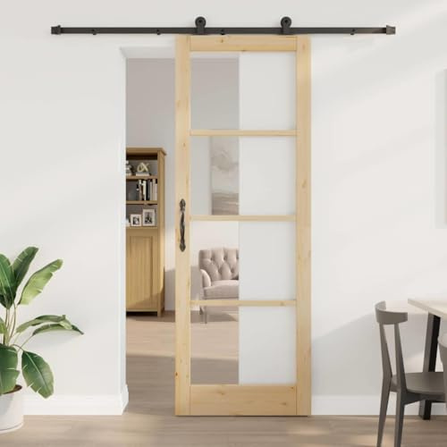 Schiebetür ORKDAL Natur 83 x 232 cm, Massivholz Kiefer und Glas, Leises Gleiten, für Innenbereich, Raumteiler Modern