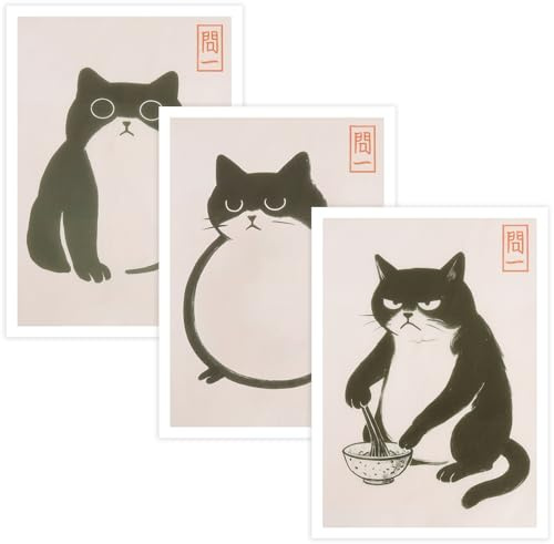 3 PCS Katzen Japan Poster Anime Poster Japan Deko Pummelige kleine Katzen Japanische Bilder Katze Bild katze ukiyo-e Japanische Kunst Wanddeko Bilder für Schlafzimmer Minimalistischer Stil Ohne Rahmen
