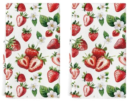 Artoid Mode Erdbeeren Floral Blätter Sommer Küchentücher Geschirrtücher, 42x65 cm Saisonale Frühling Dekoration Polyester Handtücher 2er Set