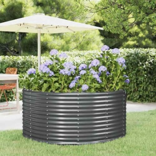 Rundes Hochbeet Anthrazit 140x140x68 cm, aus verzinktem Stahl, witterungsbeständig, ideal für Garten, Balkon & Terrasse, große Pflanzfläche für Gemüse & Blumen