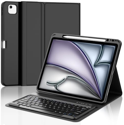 Tiiomioon Keyboard Case for iPad Air 13-inch (M4 2026/M3 2025/M2 2024) | Detachable Bluetooth Keyboard for iPad Air 13'', UK Layout Keyboard for iPad Pro 12.9'' 2022/2021/2020/2018, Black
