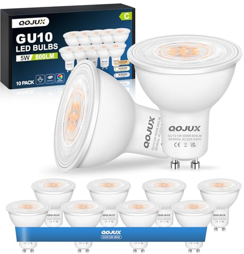 GU10 LED Warmweiss 5W 800LM, Energieeffizienzklasse C GU10 LED Glühbirne | 80W Halogen Lampe Ersetzt, 38° Abstrahlwinkel 3000K Warmweiß GU10 LED Leuchtmittel Energiesparlampe, Nicht Dimmbar, 10 Stück