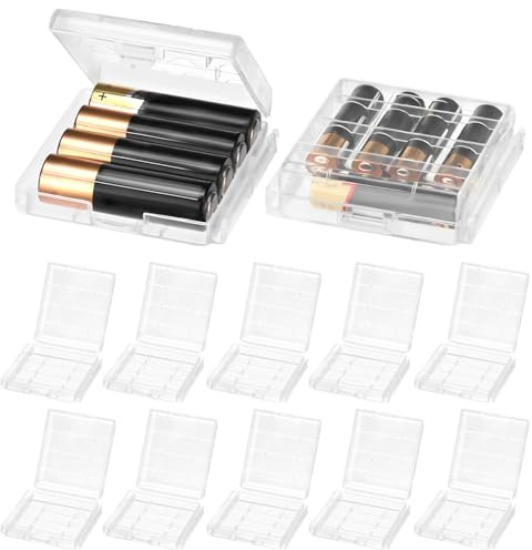 QWORK® 12 Pack Clear Battery Storage Case Organiser – Interlocking AA AAA Holder for Home, Office & Travel – Transparent Protective Storage Case with Secure Snap Fastener