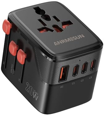 Reiseadapter Weltweit mit 3 USB-C (PD 20W) & 1 USB-A für UK, USA, China | GaN Schnellladung, Travel Adapter, Kompatibel mit A/B/C/E/F/G/I/L Steckertypen, für Familien, Reisen und Kreuzfahrten