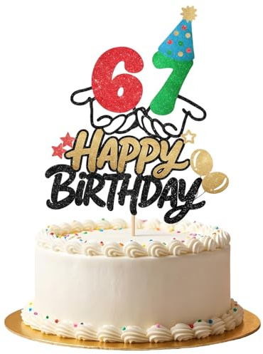Ceriselle 6 7 Happy Birthday Tortendeko, Glitter Cake Topper für Geburtstag, Happy Birthday Deko für Kuchen, Torten Deko Party Supplies