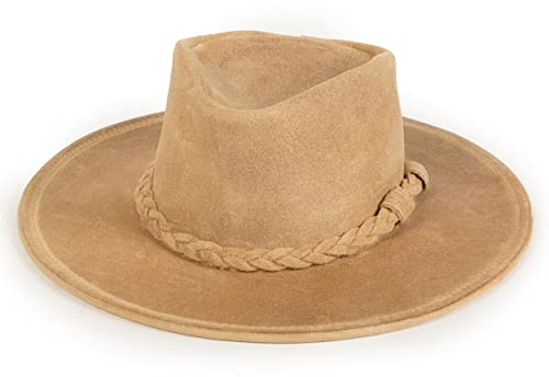 Minnetonka Outback Hat - Distressed Leather with Steel Wire Brim, Tan, XL