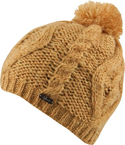 bommelmütze Louis - leichtere Strickmütze mit Bommel und Fleeceband innen Damen (Curry)