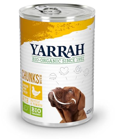 YARRAH Bio Hundefutter Bröckchen Huhn, Brennessel, Tomate 405 g, 12er Pack (12 x 405 g)