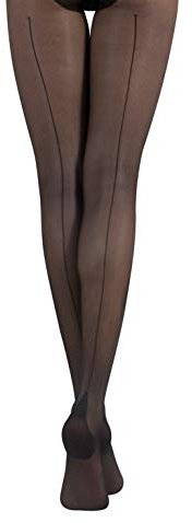 CALZITALY COLLANT TRANSPARENT AVEC COUTURE ARRIÈRE | COLLANT VOILE EFFET RÉTRO | NOIR | 20 DEN | S M L XL | FABRIQUÉ EN ITALIE | (XL, NOIR)