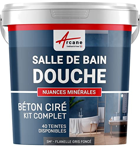 béton ciré salle de bain, douche italienne, pièce d'eau, kit, beton, cire, salle de bains, douche italienne - 5 m² (en 2 couches) Flanelle Gris Foncé - ARCANE INDUSTRIES