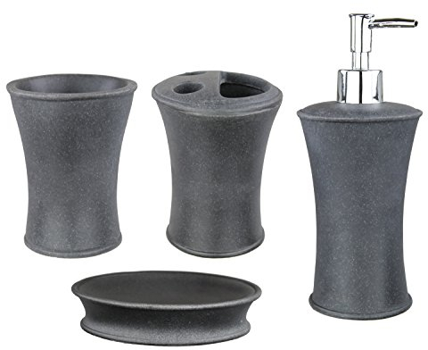 Bad Set Badezimmer Badgarnitur Stein Optik Seifenspender Zahnputzbecher Badset (1-5anthrazit)
