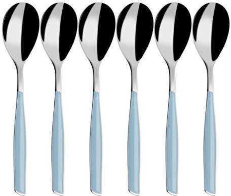 BUGATTI, Glamour, lot de 6 cuillères à café en acier inoxydable 18/10 et poignée SKY BLUE, moulure Bugatti Pro-Tech System, va au lave-vaisselle