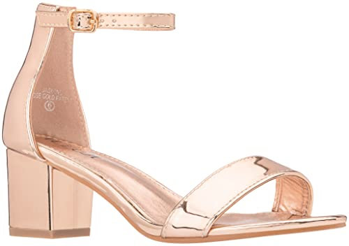 ILLUDE Women’s Fashion Ankle Strap Kitten Heel Sandals - Adorable Cute Low Block Heel – Jasmine, Rose Gold Patent, 6.5 UK