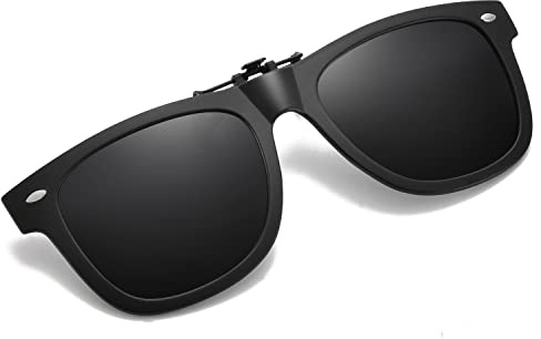 OopsMi Clip On Sunglasses Over Prescription Glasses Polarized Men Women Flip Up (Black Lens)