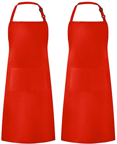 Syntus - Delantal Ajustable con 2 Bolsillos para Cocina, Color Rojo