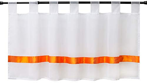 HeichkelL fein gewebte Scheibengardine Voile Transparenter Kurzstore Bistrogardine mit Satinband Schlaufen Küche Vorhang Orange H*B 45 * 120cm