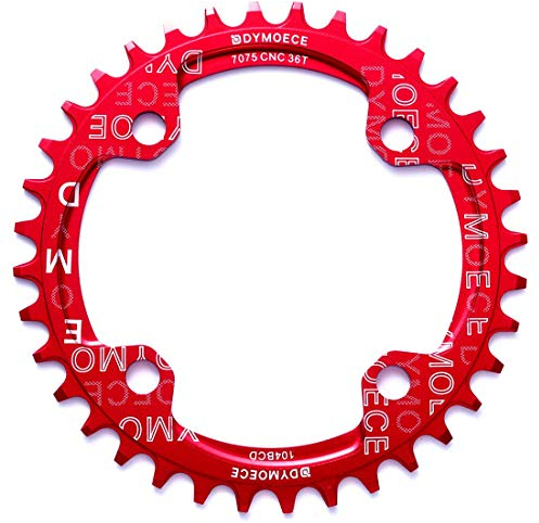 Dymoece Fahrrad Kettenblatt 104BCD 32T/34T/36T/38T für 9 10 11-Fach Runde - geeignet für die meisten Shimano- und Sram-Kurbelsätzen, Red, 32T