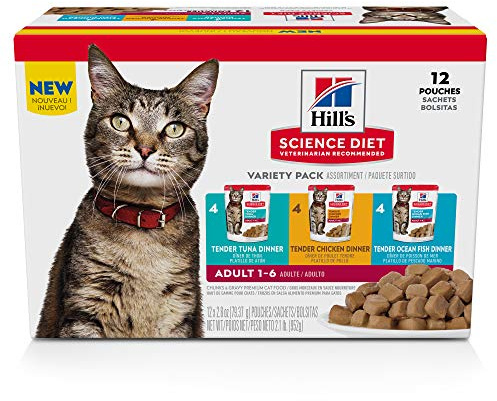 Hill's Science Diet Adult 1-6 Wet Cat Food Variety Pack, Chicken, Tuna, & Ocean Fish, 2.8 oz. Pouches, 12-Pack