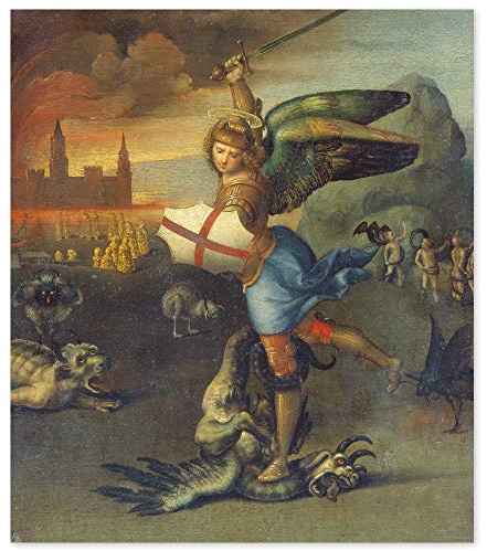 JUNIWORDS Poster, Raffael, Raffaello Sanzio da Urbino, Der Erzengel Michael im Kampf mit dem Drachen, 20 x 23 cm