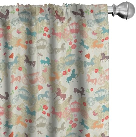 ABAKUHAUS Pferde Vorhänge, Gardinen, Wagen mit Stallions, Fensterbehandlungen für Wohnzimmer Schlafzimmer Dekor, 2 Stück 75 cm b x 175 cm h, Mehrfarbig