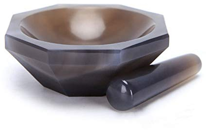 ID: 70 mm hochwertiger natürlicher Achat-Mörser und Stößel für Laborschleifen.