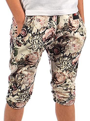 BEZLIT Kinder Mädchen Capri Pump Bermuda Shorts 3/4 Kurze Hose 30338 Olivegrün-Blumen 104/110