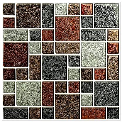 CONPHERON 10 Fogli Mosaico Carta Adesivi Sticker Decorativi per Piastrelle Cucina Vinile Impermeabile PVC Autoadesivo Carta da Parati per Bagno Cucina, 20X20cm, Mosaico 8