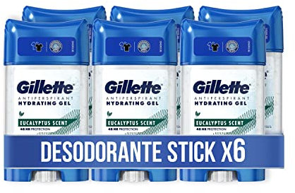 Gillette Hydra Gel Desodorante Antitranspirante Eucalipto Para Hombre, 70 ml x 6