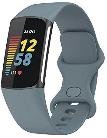 Wownadu Bracelets Compatible pour Fitbit Charge 5 / Charge 6 Bracelet de Rechange Band Bleu acier pour Femme Homme Silicone Sport Strap, L (Pas de Tracker)