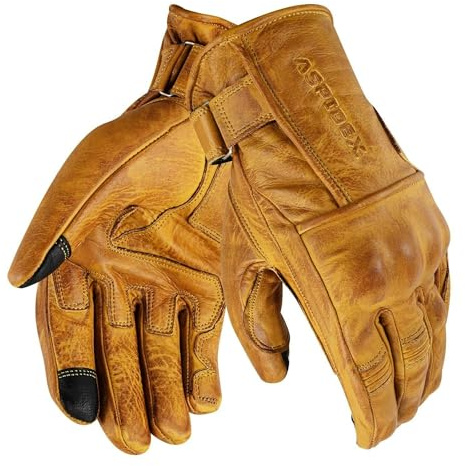 Guantes de Piel para Moto con Protectores Cafe Racer Chopper Custom Wax Amarillo Touch