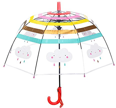 NZXVSE Transparenter Regenschirm für Kinder, niedlicher Cartoon, automatischer Öffnungsmechanismus, transparenter Faltschirm mit einfachem Griff für Kinder, Jungen und Mädchen, rot