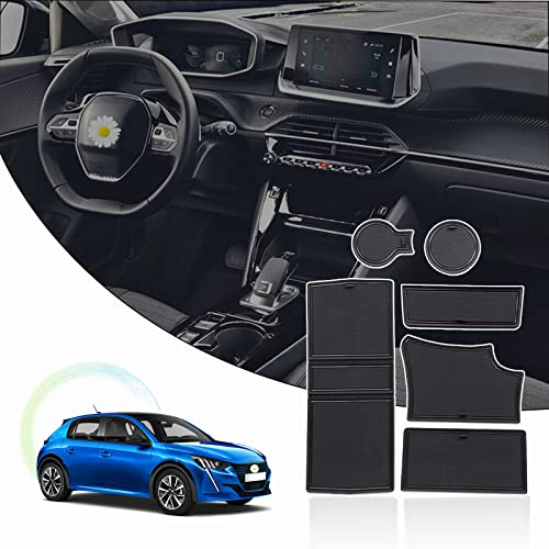 Ruiya Compatible avec Peugeot 208 e-208|2008 e-2008 Restyling 2020-2026 Tapis de Console Centrale en Caoutchouc, Tapis pour Porte-gobelet Accoudoir Couture de Porte Antidérapant Tapis, Noir