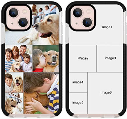 Personalised Photo Phone Case for Apple iPhone 13(2021) 6.1 inch, Multi-Picture Collage Customised Picture Case Custom Impact Cases Shockproof Anti-Scratch Protective Phone Cover Gift Black E