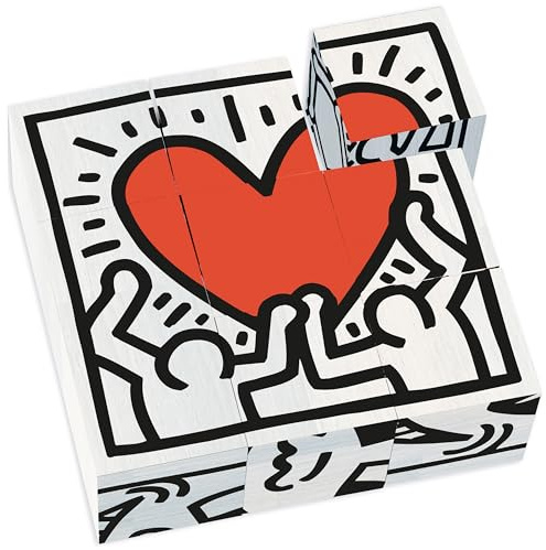 Vilac 6 Puzzles from 9 Cube Set, Educational Block Puzzle, Illustrated by Graphic Designer Keith Haring