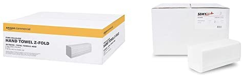 AmazonCommercial – Papierhandtücher, Z-Falz, reine Zellulose, 2-lagig, Packung mit 20 Stück, 4.000 Blatt & Semy Top Papierhandtuch, ZZ-Falz, 24 x 21 cm, 2lag, hochweiß, 3200 Blatt