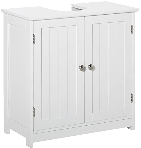 kleankin Meuble Salle de Bain sous lavabo - Meuble sous-Vasque - Placard 2 Portes avec étagère - dim. 60L x 30l x 60H cm - en Bois Blanc