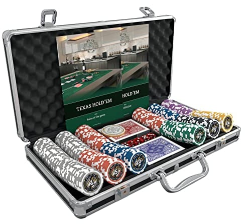 Bullets Playing Cards, Pokerkoffer Christopher, Pokerset mit 300 Kunststoff Pokerchips -inkl. Keramik Dealerbutton