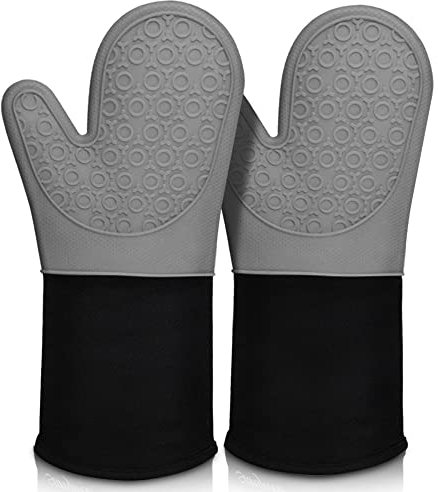 Comsmart 14.6 Inch Extra Long Silicone Oven Mitts, Durable, Heat Resistant Oven Gloves with Quilted Liner Non-Slip Textured Grip Perfect for BBQ and Baking (1 Pair-Grey)
