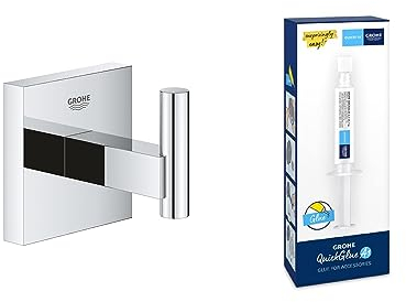 Grohe Start Cube - Bademantelhaken (verdeckte Befestigung, Material: Metall), chrom, 40961000 + Kleber für BadAccessoires