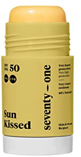 SeventyOne Percent | Sun Kissed: Sun Stick SPF 50 | Stick Solaire Visage & Zones sensible | Vegan | Technologie Roka Smart UV 8h | Très resistant à l’eau | 80% Naturel - Made in France | 15 gr
