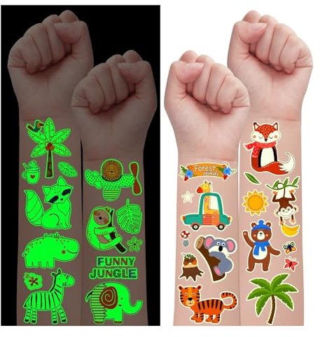 Leesgel 30 Blätter Tattoo Kinder Tier, Leucht Tiere Kinder Tattoo Mädchen Aufkleber Kindertattoos Sticker Kinder, Mitgebsel Kindergeburtstag Deko Dschungel Deko Safari Geburtstagsdeko Mädchen Jungen