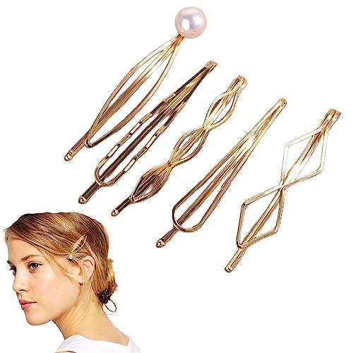 Traziewell French Hair Pin Gold Hairpins Set Geometric Hairclips Bobby Pin Barrettes Metal Gold Decorative Hair Styling Jewelry for Girl Women Wedding Parties HC000207