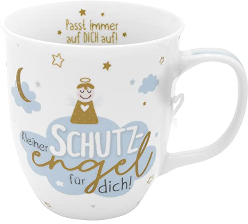 GRUSS & CO Tasse mit Motiv Kleiner Schutzengel | Porzellan, 40 cl, Geschenk-Anhänger, Golddruck, Tasse mit Spruch | Schutzengel, Geschenk Engel, Taufe, Kommunion, Silvester, Baby | 48478