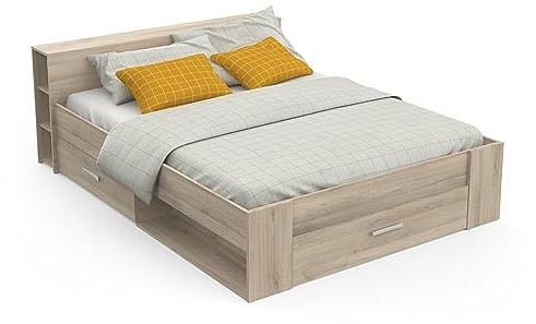 Demeyere Letto 160 x 200 con Contenitore in stile Contemporaneo 3 Cassetti, Colore Rovere, 169.1 x 226.9 x 74.3 cm