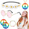 BOFUNX Hippie Kostüm Set, 6 Stücke 60er 70er Jahre Kostüm Zubehör Blumen Stirnband Halskette Ohrring Brille Armband Hippie Accessoires Damen Herren Hippie Party Karneval Cosplay