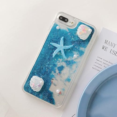 CrazyLemon für iPhone 5 5S / iPhone SE 2016 Glitzer Flüssig Hülle Handyhüllen Blau Flüssigkeit Sternen Süß 3D Karikatur Seestern Perle Transparent Silikon Bumper Schutzhülle